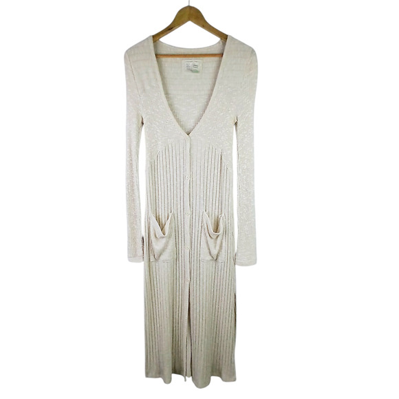 Anthropologie Saturday Sunday SZ S Semana Ribbed Duster Cardigan Oatmeal - Picture 2 of 6